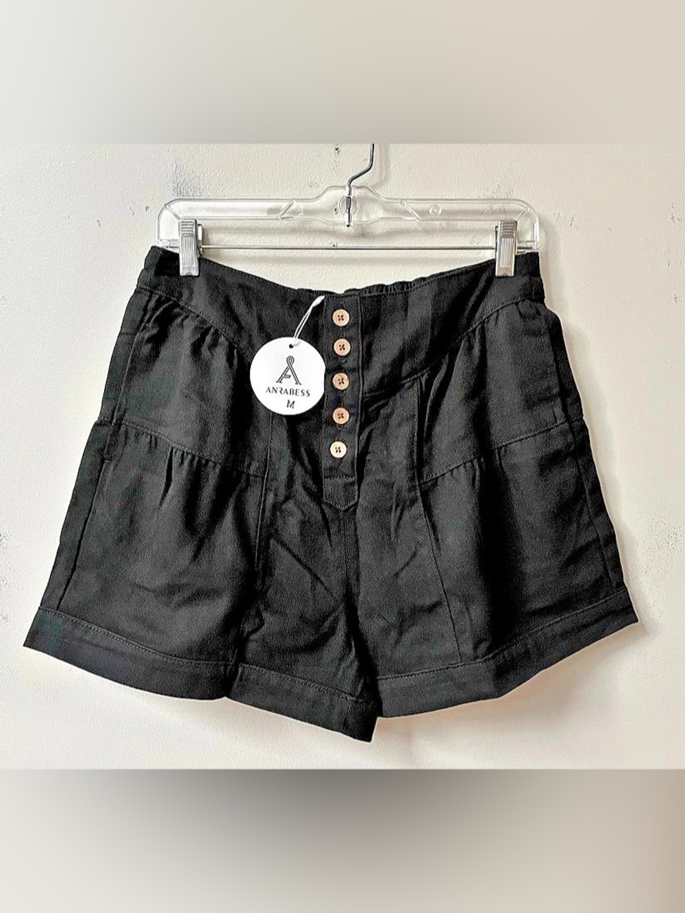 ANRABESS High Waist Button Front Shorts Womens Medium Black NWT Boho
